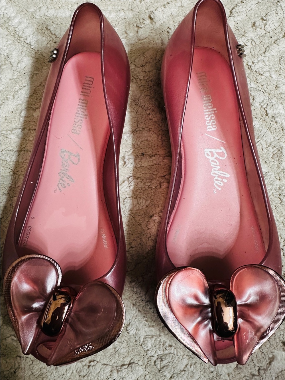 Mini Melissa Metallic Rose Pink Ballet Flats with Bow Accent